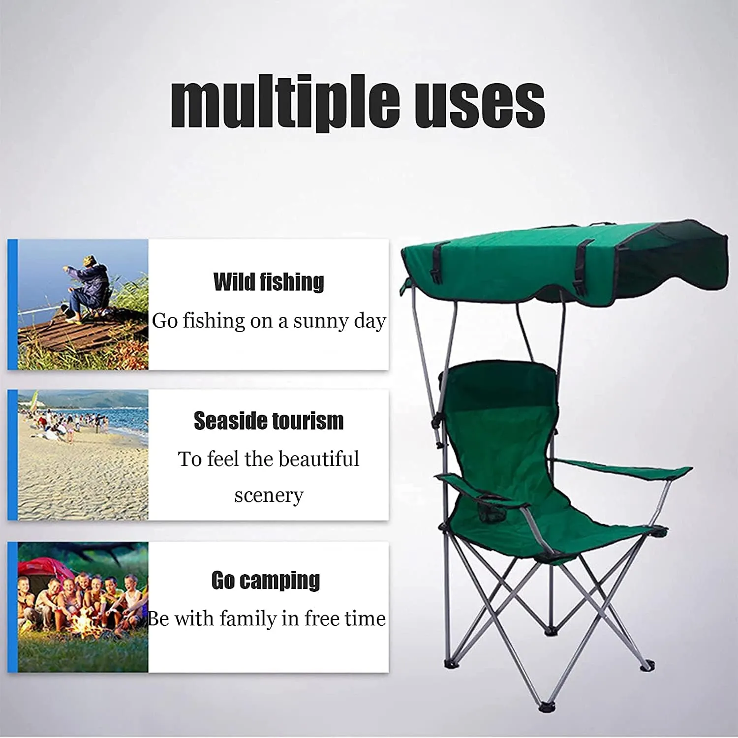 Folding Camping Camping Chair with Shade Canopy Chair, Folding Recliner, Adjustable Outdoor Beach Lightweight Sunshade Folding Chairs Chairs Foldable(Blue)