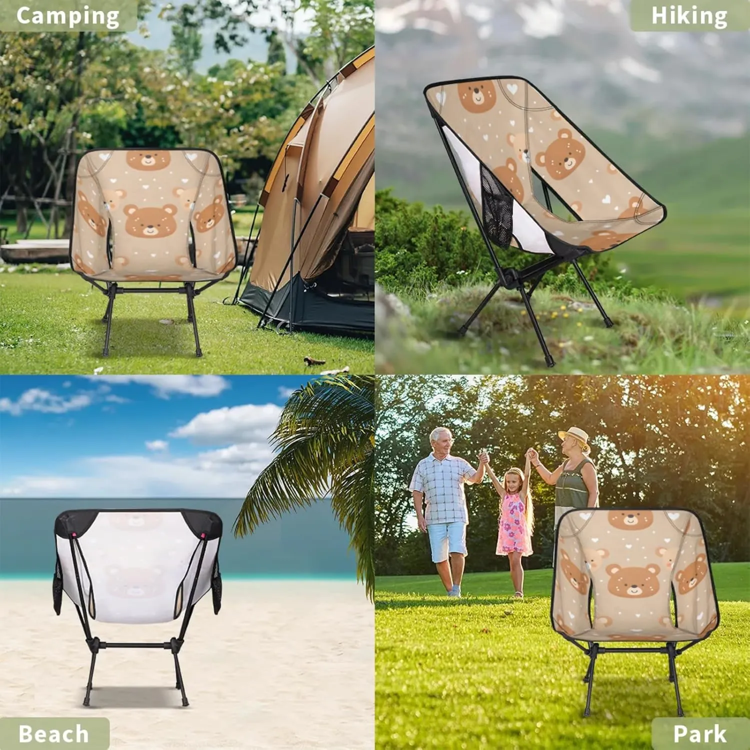Folding Camping Chair Bears Love Heart Camping Chairs Lightweight Portable Chair Outdoor Foldable Chairs for Camping Travel Picnic Beach Hiking