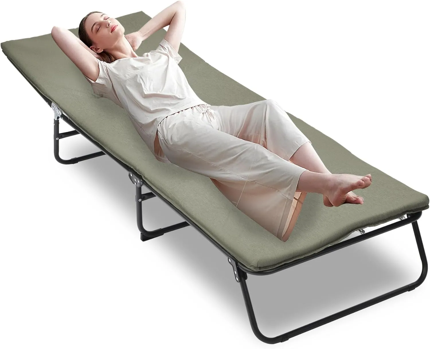 Folding Camping Cot for Adults, 5-Angle Adjustable Camping Cot Outdoor Camping Bed with Carry Bag,1200 D Layer Oxford Travel Portable Camp Cots for Hiking, Beach, Office Nap (Green)