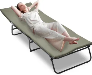 Folding Camping Cot for Adults, 5-Angle Adjustable Camping Cot Outdoor Camping Bed with Carry Bag,1200 D Layer Oxford Travel Portable Camp Cots for Hiking, Beach, Office Nap (Green)
