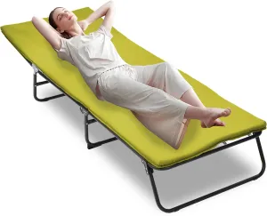 Folding Camping Cot for Adults Heavy Duty 5-Angle Adjustable Outdoor Bed with Carry Bag 1200D Oxford Travel Cot for Camping Hiking RV and Home Use (Green)
