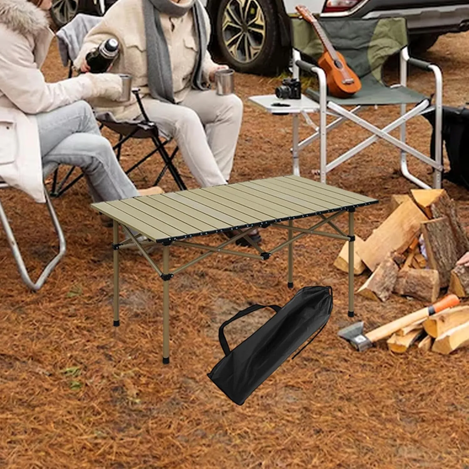 Folding Camping Picnic Table,Easy to Set up,Compact Stable Sturdy Foldable Side Table 2 to4 Persons,Hiking,Bbqs,Camping, Beige