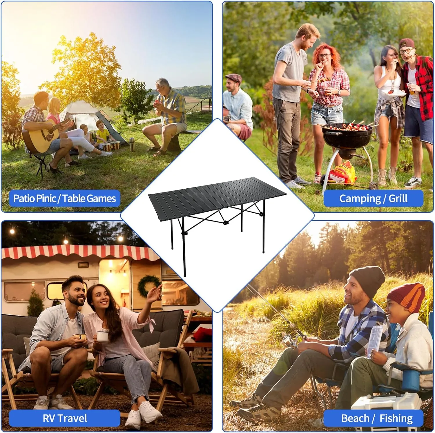 Folding Camping Table - 4ft Aluminum Picnic Table, Portable Roll-Up Design for Outdoor Beach, Grill, BBQ, and Travel