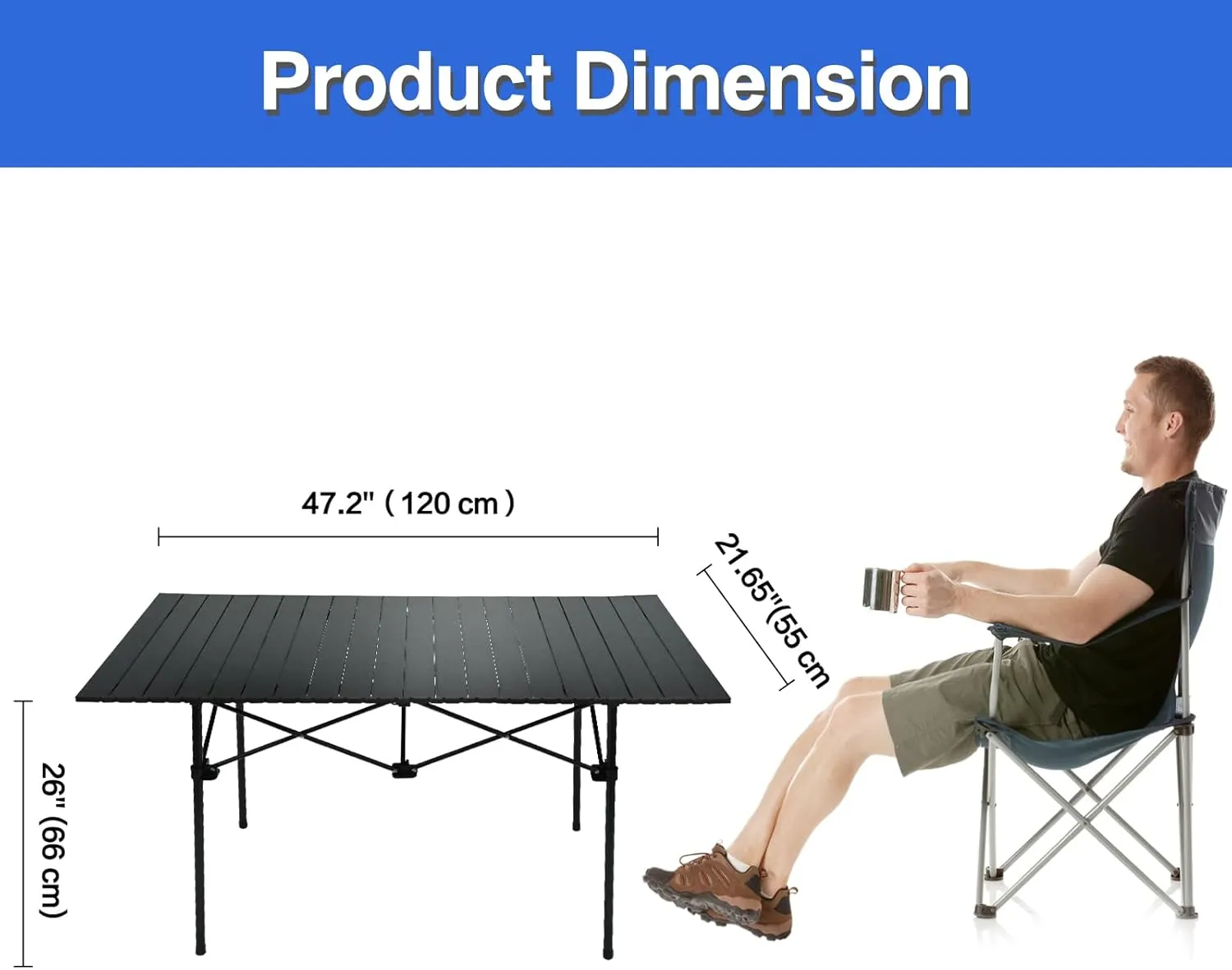 Folding Camping Table - 4ft Aluminum Picnic Table, Portable Roll-Up Design for Outdoor Beach, Grill, BBQ, and Travel
