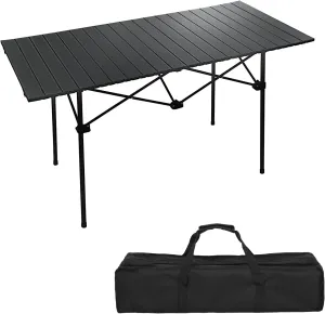 Folding Camping Table - 4ft Aluminum Picnic Table, Portable Roll-Up Design for Outdoor Beach, Grill, BBQ, and Travel
