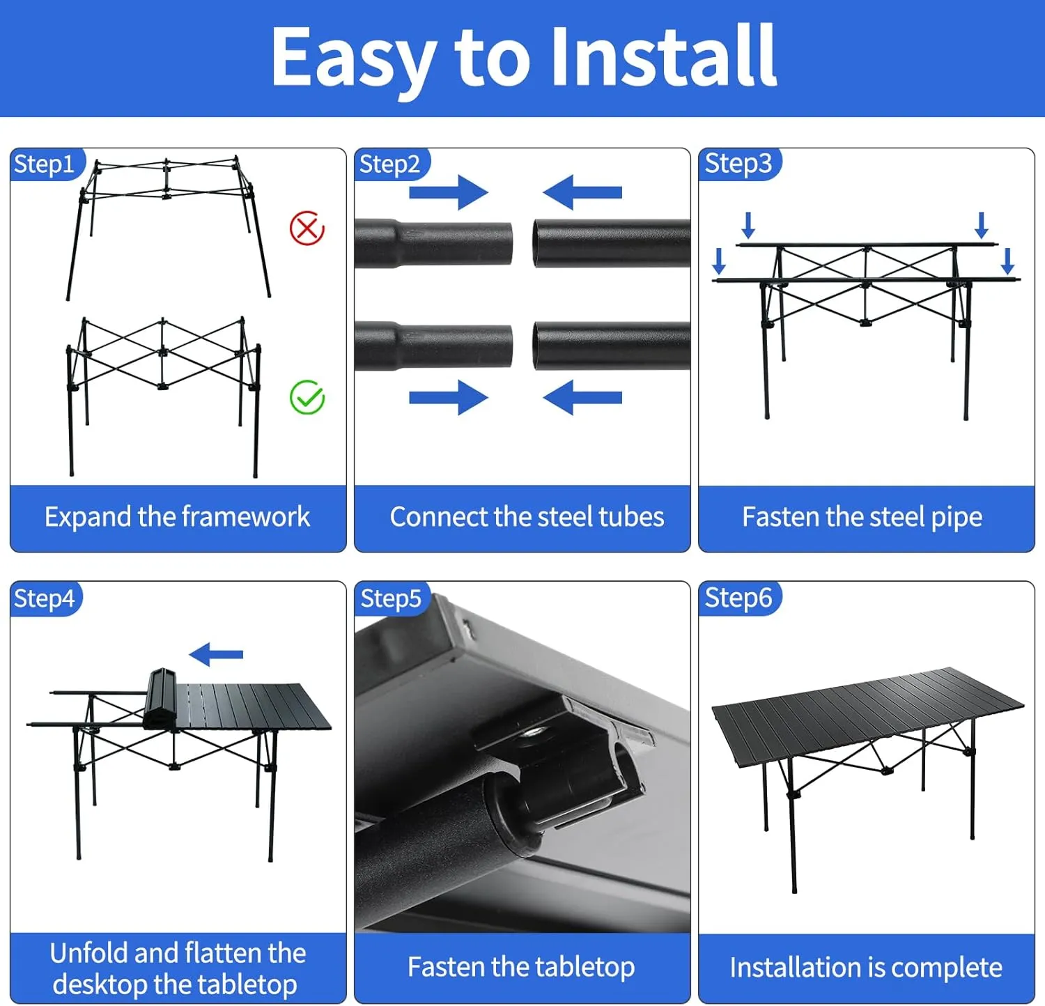 Folding Camping Table - 4ft Aluminum Picnic Table, Portable Roll-Up Design for Outdoor Beach, Grill, BBQ, and Travel