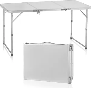 Folding Camping Table, 4ft Camping Folding Table, Aluminum Portable Picnic Table with Adjustable Height, 3 Fold Lightweight Outdoor Table for Indoor Travel Beach and Party
