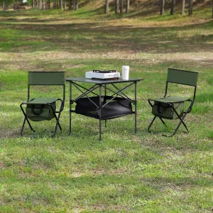 Folding Camping Table and Chair Set of 2, Lightweight Aluminum Roll-up Square Table for Picnics, Beach,Backyard, BBQ, Party, Patio, Black Blue