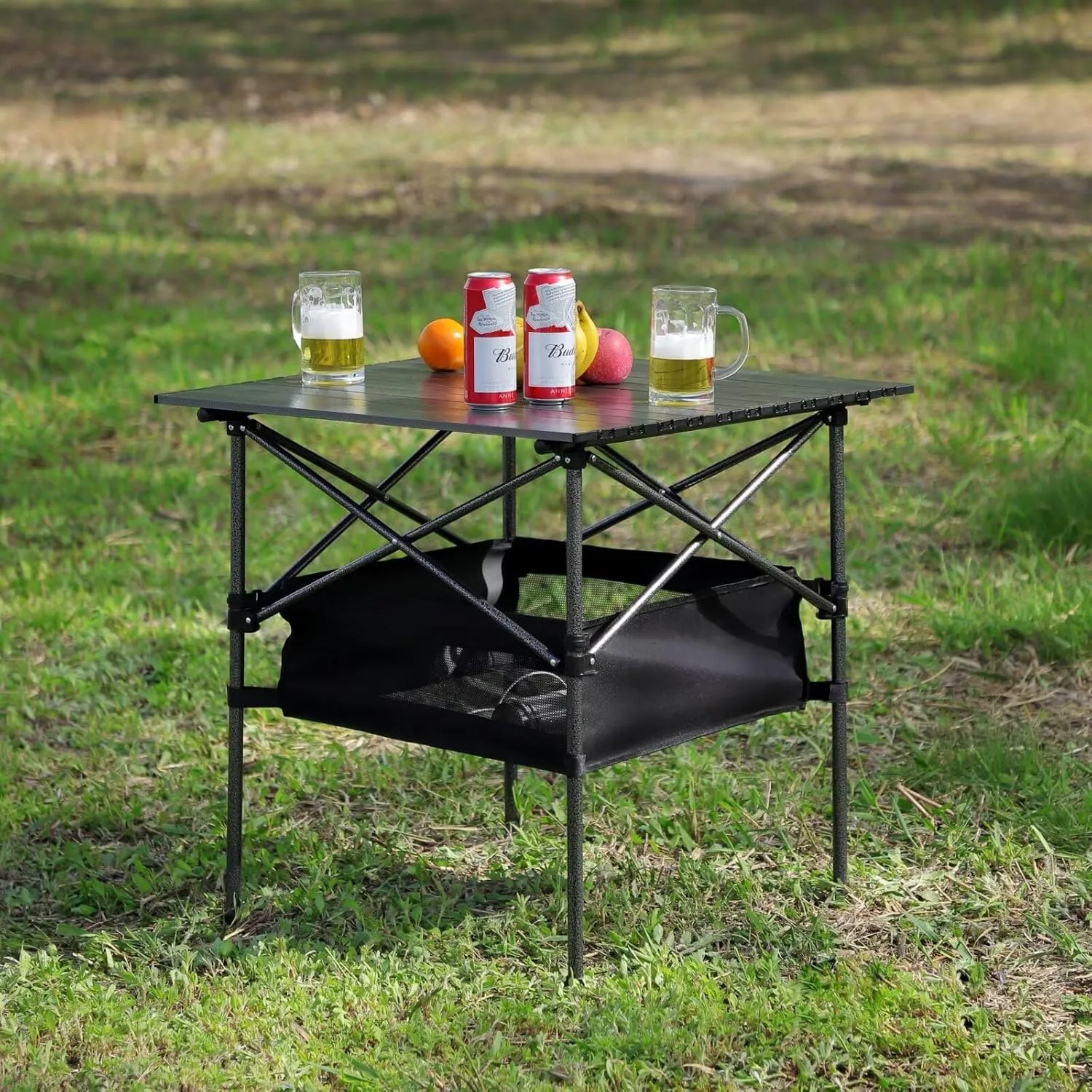 Folding Camping Table and Chair Set of 2, Lightweight Aluminum Roll-up Square Table for Picnics, Beach,Backyard, BBQ, Party, Patio, Black Blue