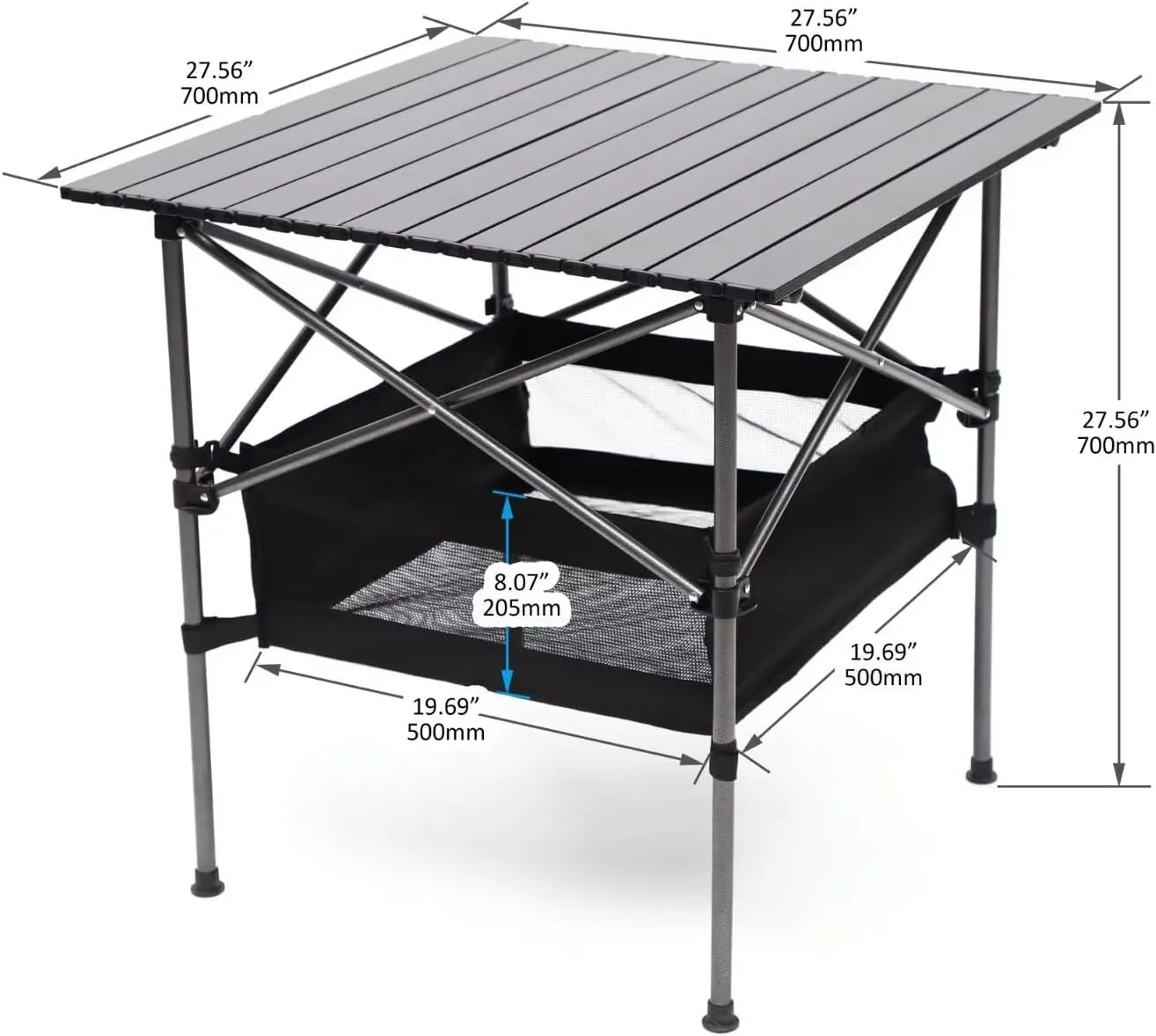 Folding Camping Table and Chair Set of 2, Lightweight Aluminum Roll-up Square Table for Picnics, Beach,Backyard, BBQ, Party, Patio, Black Blue