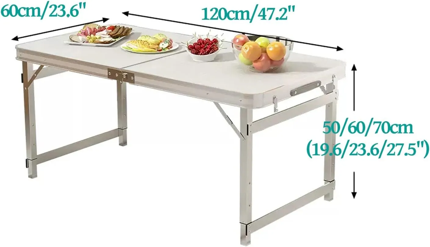 Folding Camping Table and Chairs, Aluminum Folding Table, Adjustable Height, Folding Table and Chairs for Camping, Picnic, BBQ, Beach (Color : A)