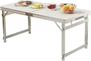 Folding Camping Table and Chairs, Aluminum Folding Table, Adjustable Height, Folding Table and Chairs for Camping, Picnic, BBQ, Beach (Color : A)