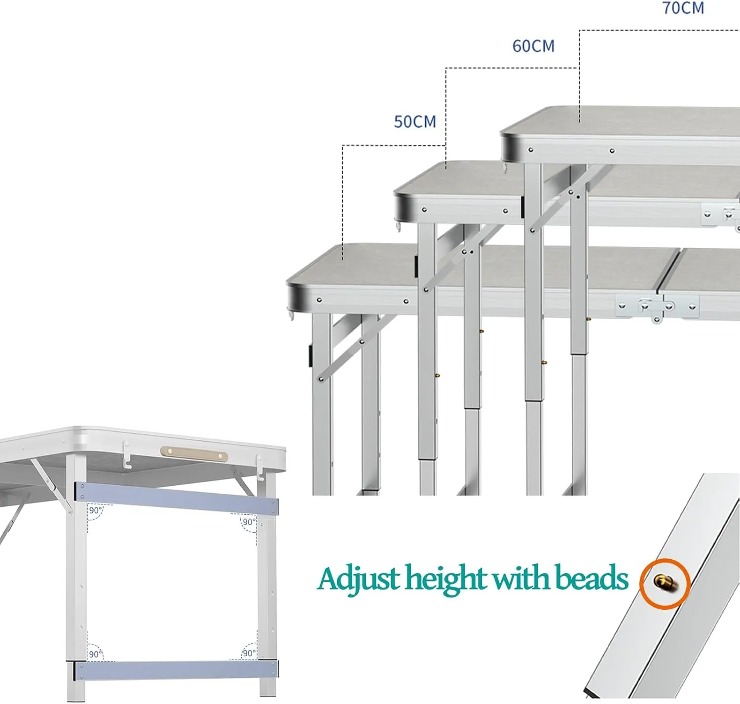 Folding Camping Table and Chairs, Aluminum Folding Table, Adjustable Height, Folding Table and Chairs for Camping, Picnic, BBQ, Beach (Color : A)