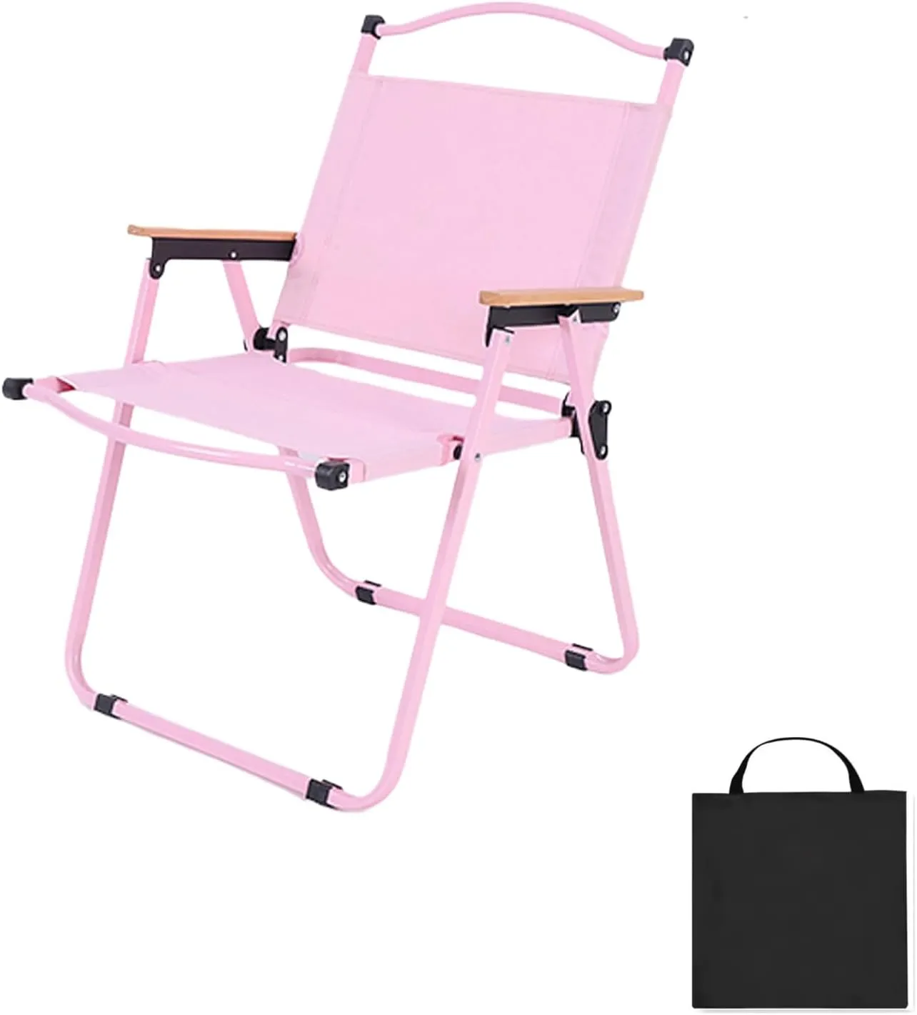 Folding Camping Table and Chairs Portable and Foldable Picnic Bench Set Carbon Steel Roll-Up Bbq Table with Storage Bag (Pink Chair)