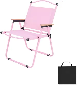 Folding Camping Table and Chairs Portable and Foldable Picnic Bench Set Carbon Steel Roll-Up Bbq Table with Storage Bag (Pink Chair)