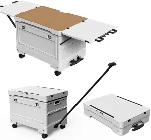 Folding Camping Table, Compact Camp Table Storage Box with Wheels, Multifunctional Portable Beach Table for Indoor Outdoor Hiking, Picnic, BBQ