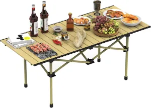 Folding Camping Table Portable Lightweight Carbon Steel Roll-up Picnic BBQ Desk L