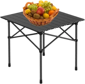Folding Camping Table, Portable Picnic Table with Carry Bag, Lightweight Aluminum Roll-Up Design for Camping, Backpacking, Beach, BBQ, and Outdoor Parties Black 50×53×50cm/19.7×20.9×19.7in