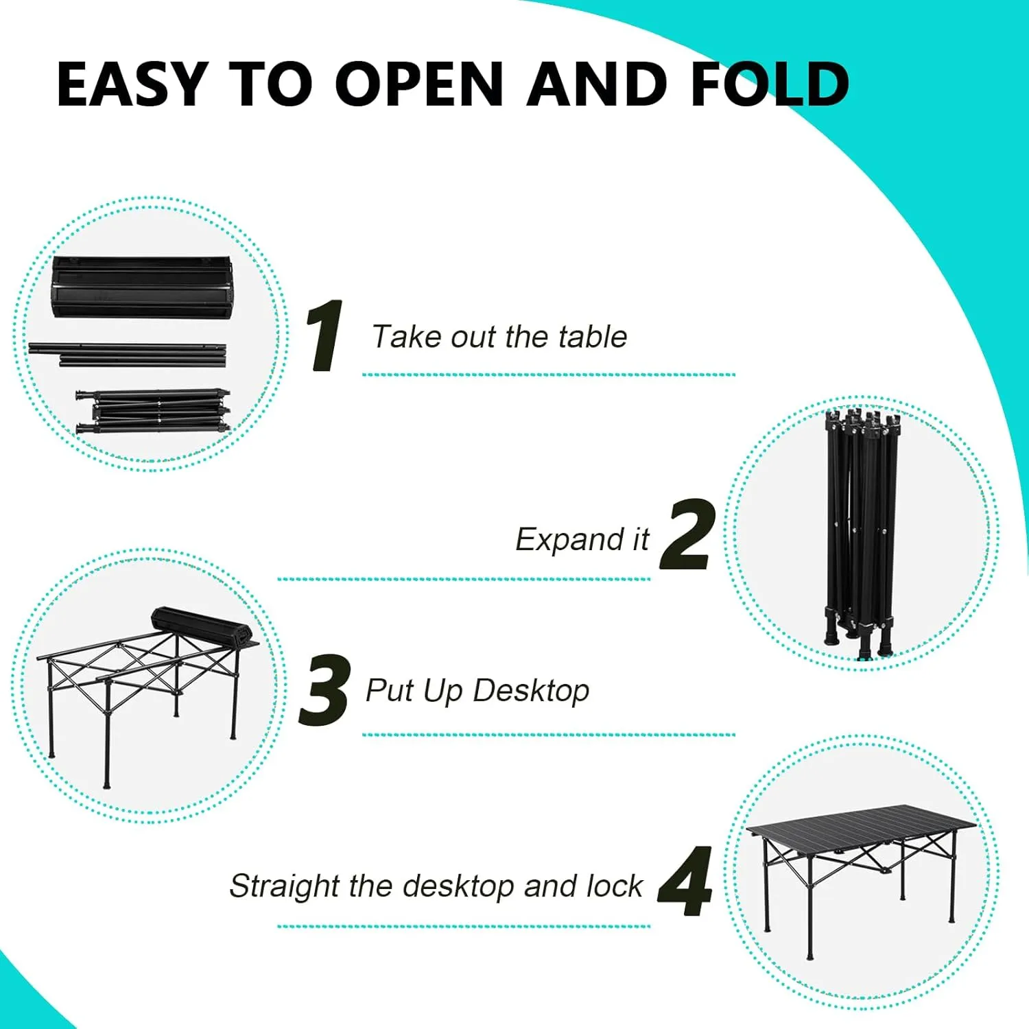 Folding Camping Table, Portable Picnic Table with Carry Bag, Lightweight Aluminum Roll-Up Design for Camping, Backpacking, Beach, BBQ, and Outdoor Parties Black 50×53×50cm/19.7×20.9×19.7in