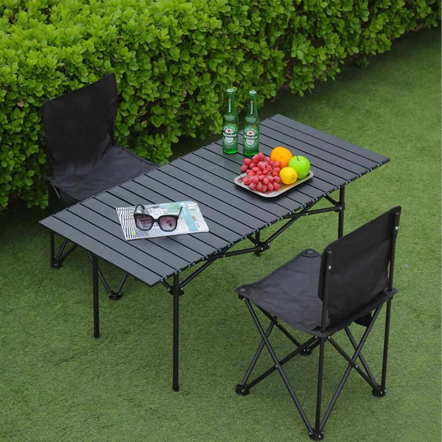 Folding Camping Table, Portable Picnic Table with Carry Bag, Lightweight Aluminum Roll-Up Design for Camping, Backpacking, Beach, BBQ, and Outdoor Parties Black 50×53×50cm/19.7×20.9×19.7in