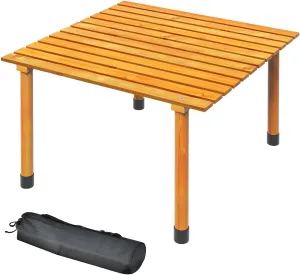 Folding Camping Table, Roll Up Fir Wood Top Picnic Table with Carrying Bag, 4 Person Square Outdoor Portable Dining Table for Garden Cooking BBQ Fishing Hiking, 69 x 69 x 42cm (Natural)