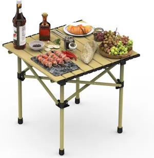 Folding Camping Table, Small Lightweight Beach Table, Portable Roll Up Camping Table with Carry Bag for Outdoor Camp Picnic Beach RV Backyards Kitchen BBQ Party, 1-2 People