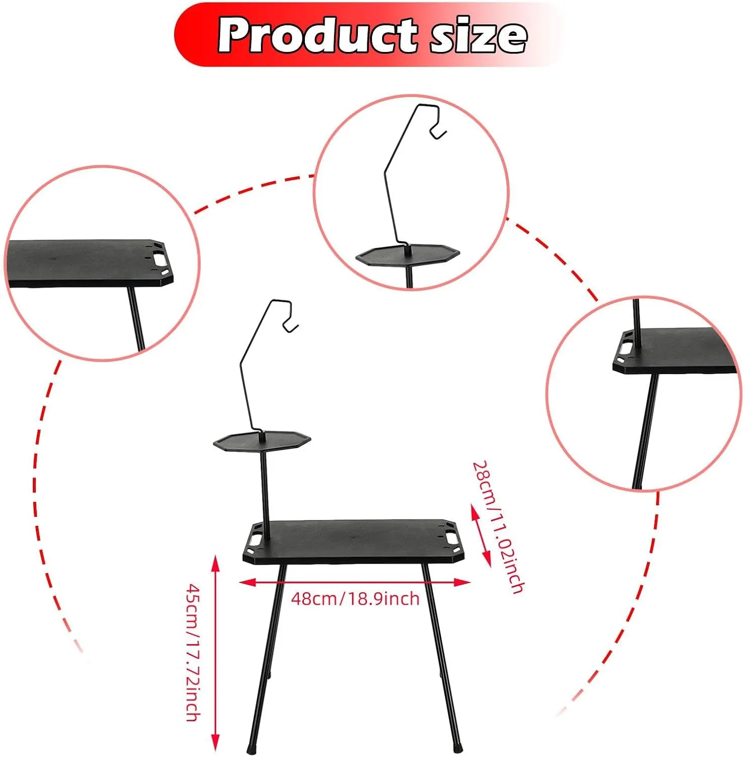 Folding Camping Table with Carry Bag Portable Compact Stand Picnic Cooking Desk for Outdoor Cooking Backyard Barbecue Travel, with Light Holder