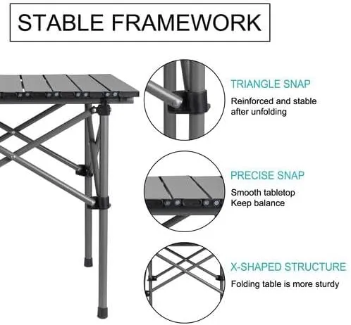 Folding Camping Table with Storage, Lightweight Portable Camping Table Matte Texture for Camping Tailgating Picnic Backyard Use