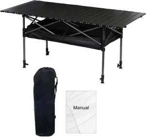 Folding Camping Table,Adjustable Height, Portable Outdoor Picnic Table with Storage Bag for Travel, Outdoor, Backyard, BBQ Party Picnic