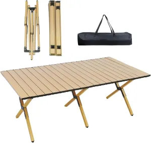 Folding Camping Table,Portable Ultra Lightweight Folding Beach Table with Carry Bag 4-6 Person Lightweight Aluminum Roll-up Table for Camping Outdoor Picnic BBQ Backyard Party