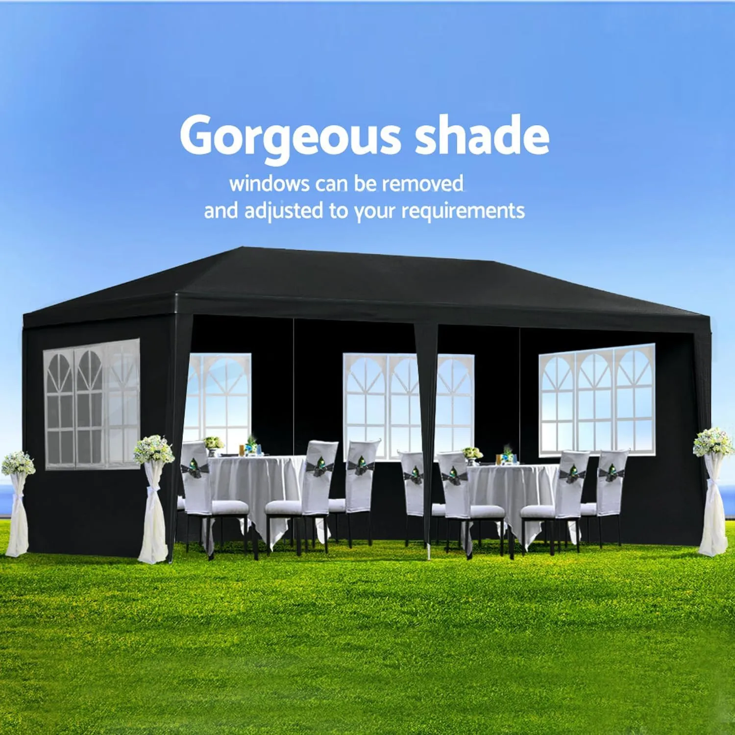 Folding Canopy with 6 Removable Sidewalls, Outdoor Event Shelter with UPF 50  Protection, Beach Camping, and Weddings, Waterproof Oxford Fabric, and Complete Stability Kit, Black