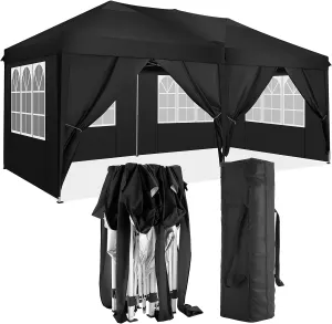 Folding Canopy with 6 Removable Sidewalls, Outdoor Event Shelter with UPF 50  Protection, Beach Camping, and Weddings, Waterproof Oxford Fabric, and Complete Stability Kit, Black