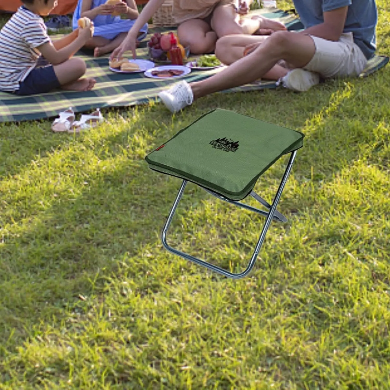 Folding Chair for Camping and Fishing, Compact Portable Stool for Travel, Green