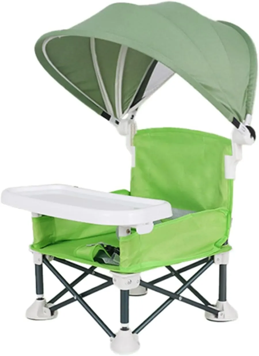 Folding Chairs for Outside Inside, Portable Booster Seat for Table Camping Chairs with Tray & Canopy Travel Essentials, Sun Protection Outdoor Foldable Chair Housewarming Gifts