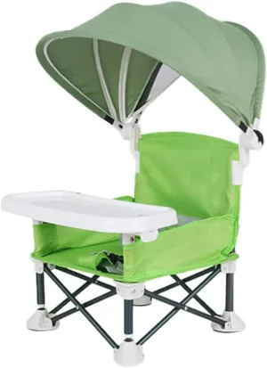 Folding Chairs for Outside Inside, Portable Booster Seat for Table Camping Chairs with Tray & Canopy Travel Essentials, Sun Protection Outdoor Foldable Chair Housewarming Gifts