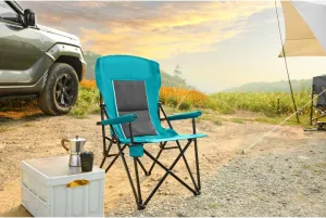 Folding Chairs for Outside, Portable High Back Camping Chairs with Cup Holder, Oversized Foldable Fishing Chair, Breathable Fabric, Durable Steel Frame, 250LBS Support (Blue)