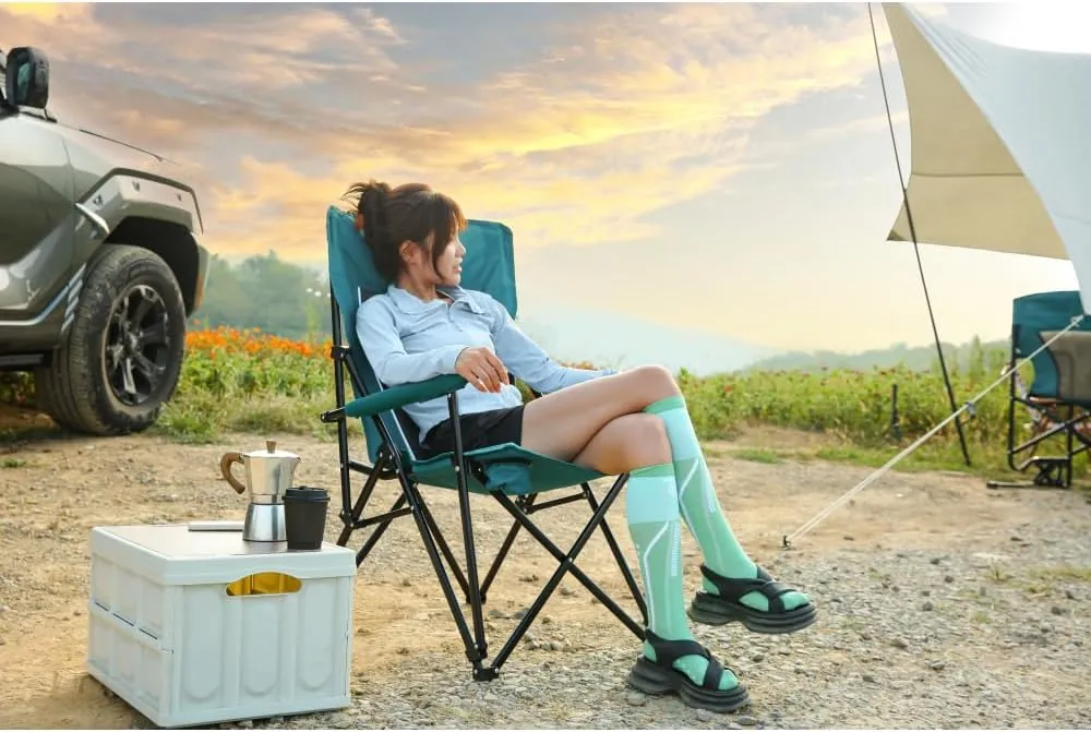 Folding Chairs for Outside, Portable High Back Camping Chairs with Cup Holder, Oversized Foldable Fishing Chair, Breathable Fabric, Durable Steel Frame, 250LBS Support (Blue)