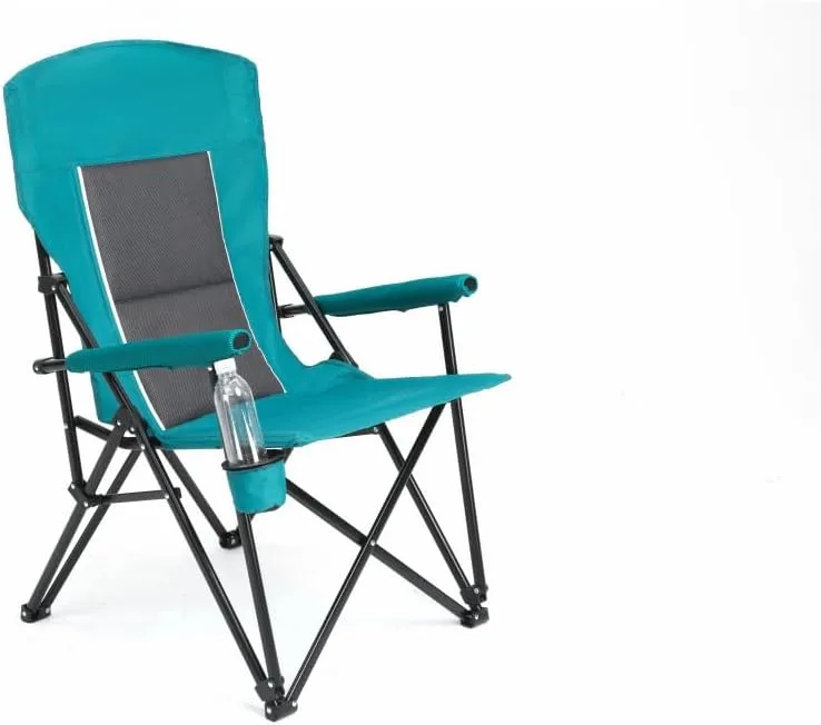Folding Chairs for Outside, Portable High Back Camping Chairs with Cup Holder, Oversized Foldable Fishing Chair, Breathable Fabric, Durable Steel Frame, 250LBS Support (Blue)