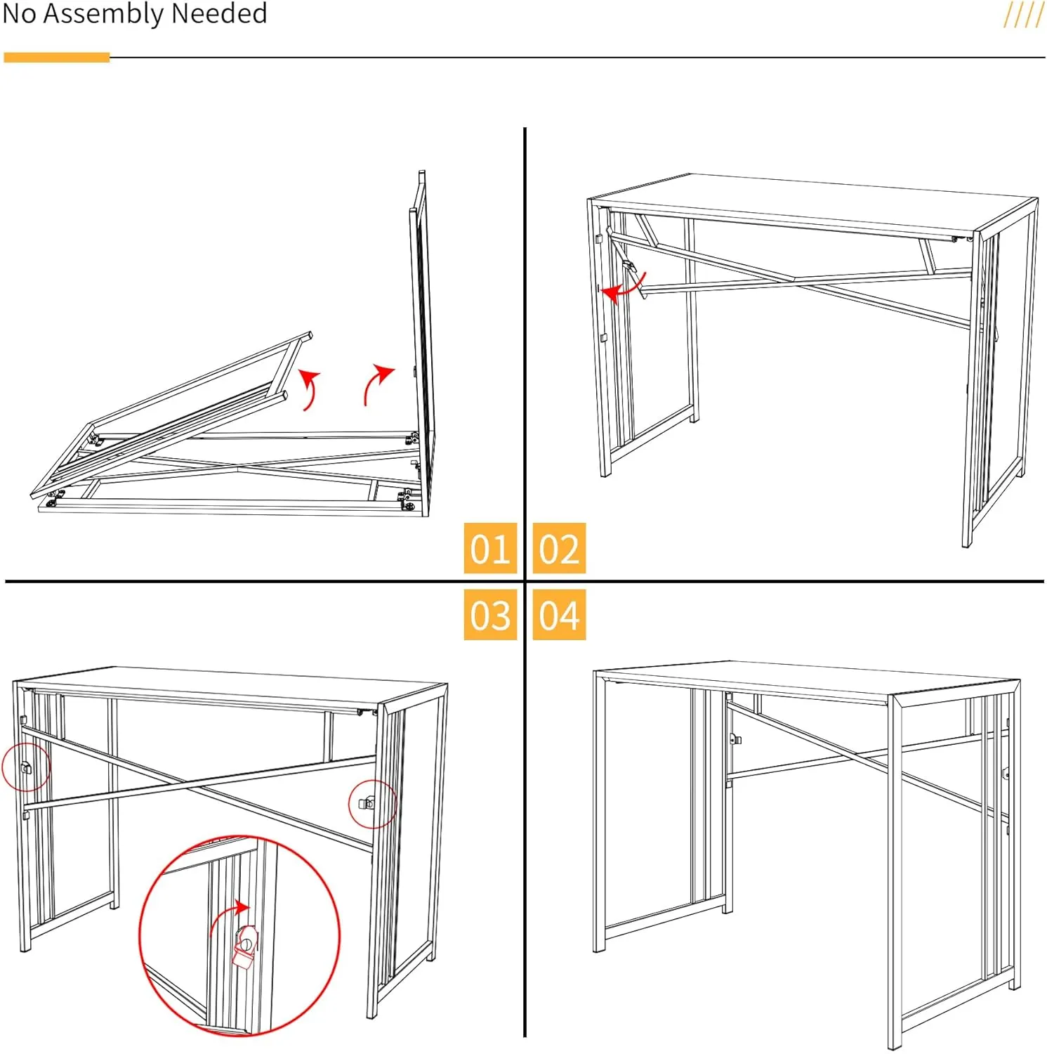 Folding Computer Desk 32 inch Writing Gaming Computer Camping Table, No Assembly Required Home Office Desk, Espresso