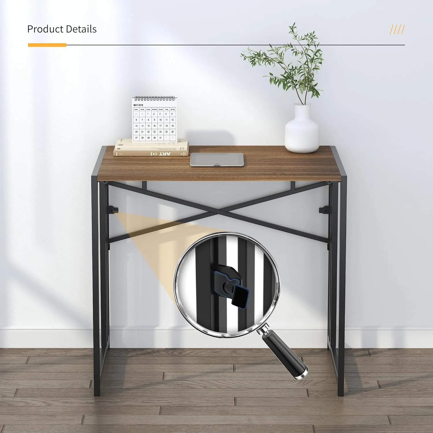 Folding Computer Desk 32 inch Writing Gaming Computer Camping Table, No Assembly Required Home Office Desk, Espresso