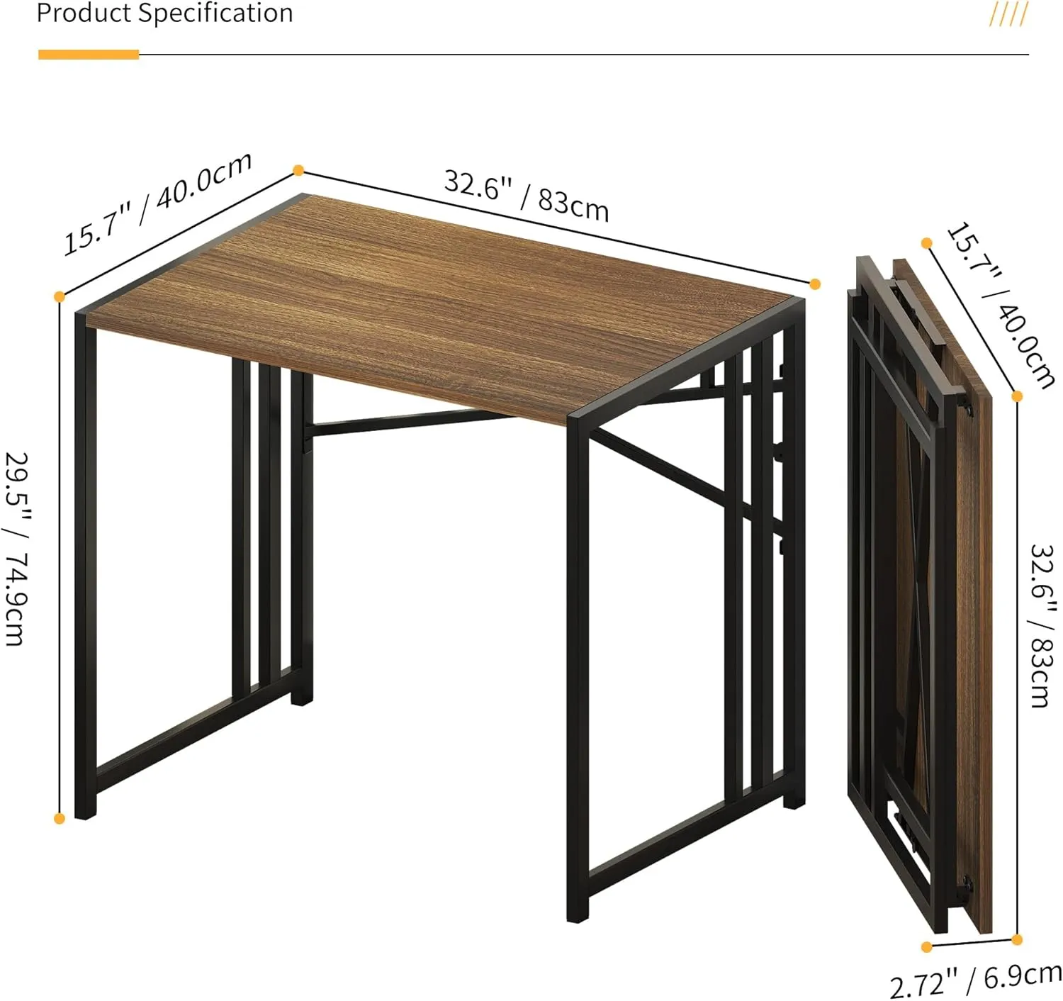 Folding Computer Desk 32 inch Writing Gaming Computer Camping Table, No Assembly Required Home Office Desk, Espresso