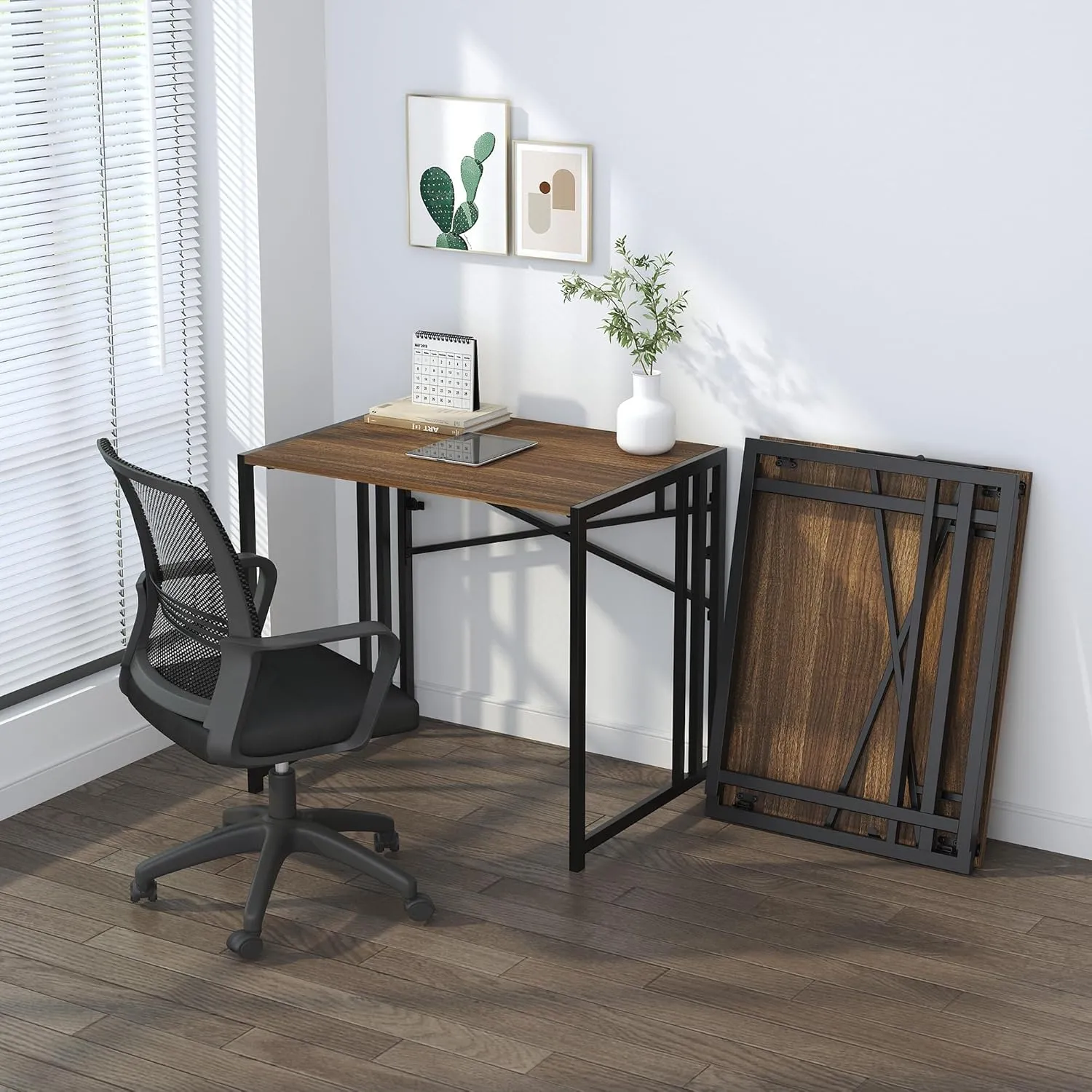 Folding Computer Desk 32 inch Writing Gaming Computer Camping Table, No Assembly Required Home Office Desk, Espresso