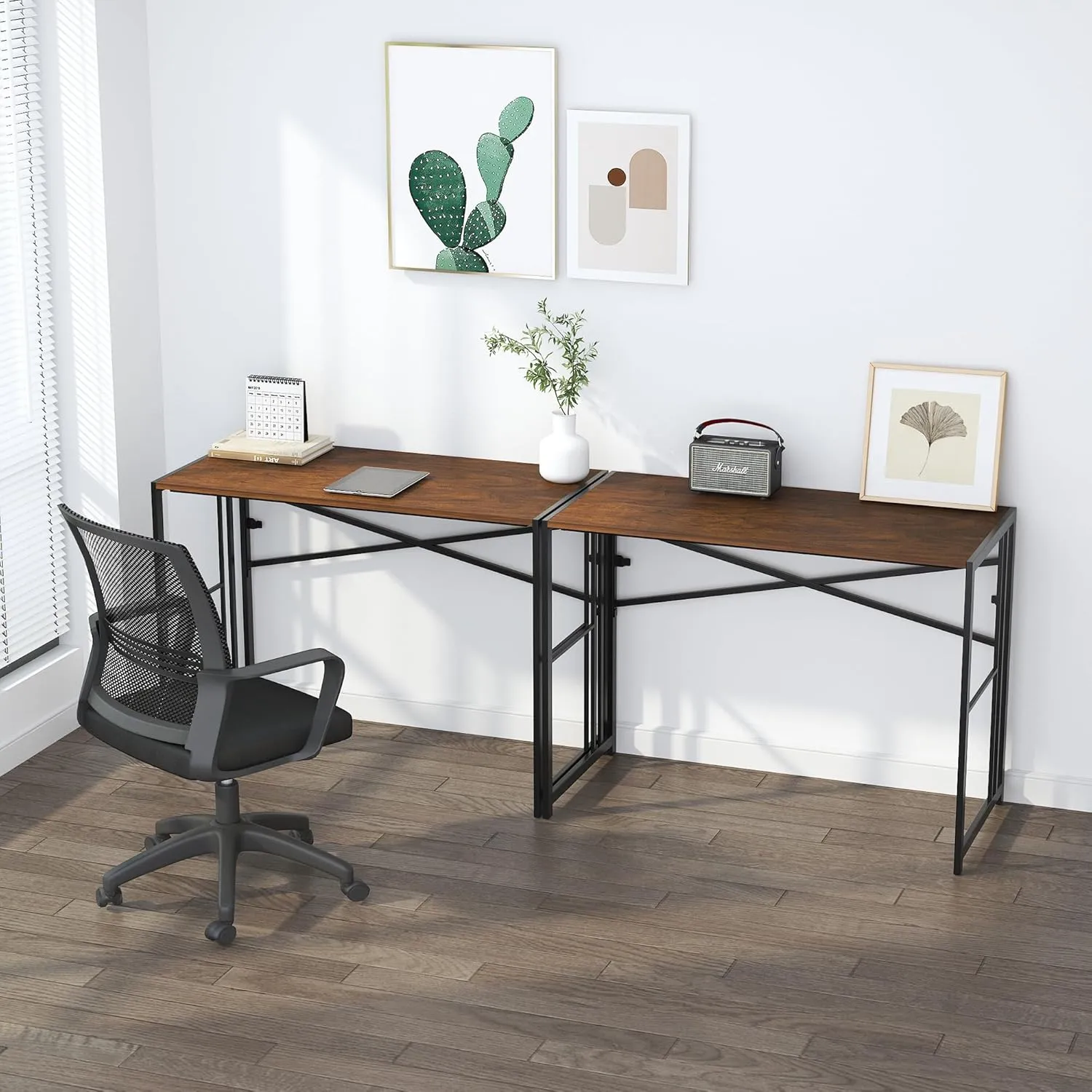 Folding Computer Desk 40 inch Writing Gaming Computer Camping Desk, No Assembly Required Home Office Table, Mahogany