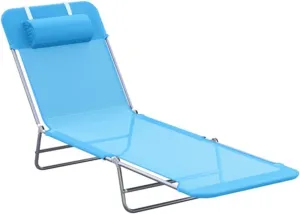 Folding Deck Chair/Beach Chair with Headrest Outdoor Portable Leisure Chair Camping Beach Lounger Sun Lounger Breathable Mesh Fabric Suitable for Camping Poolside or Beach Blue