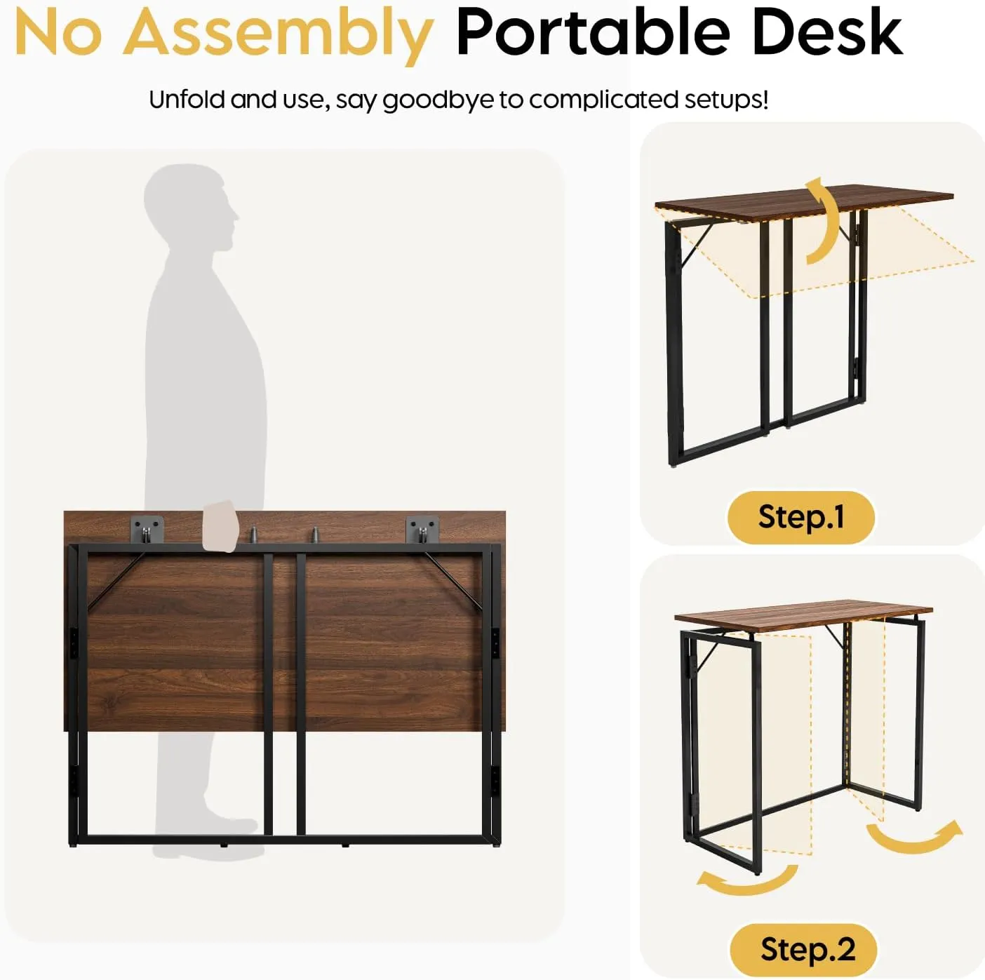 Folding Desk 40 Inch - Small Foldable Desk for Small Space Minimalist, Space Saving Collapsible Compact Desk Portable Table for Craft, Writing, Study and Work (No Assembly Required)