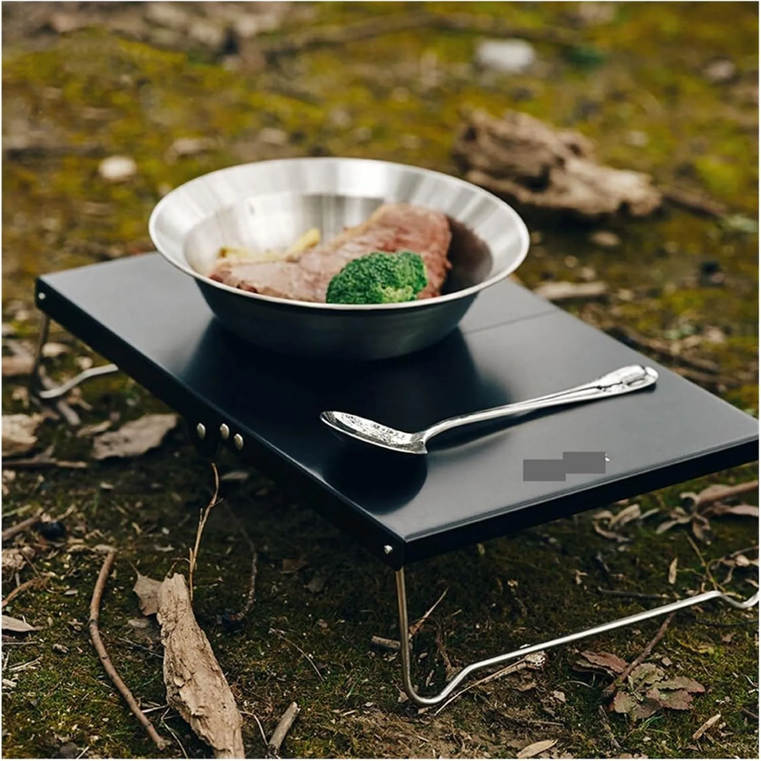 Folding Dining Table Aluminium Hiking Climbing Fishing Picnic Table pliante Outdoor Folding Table Heat Shield Mini Portable Camping Supplies (Color : Black)