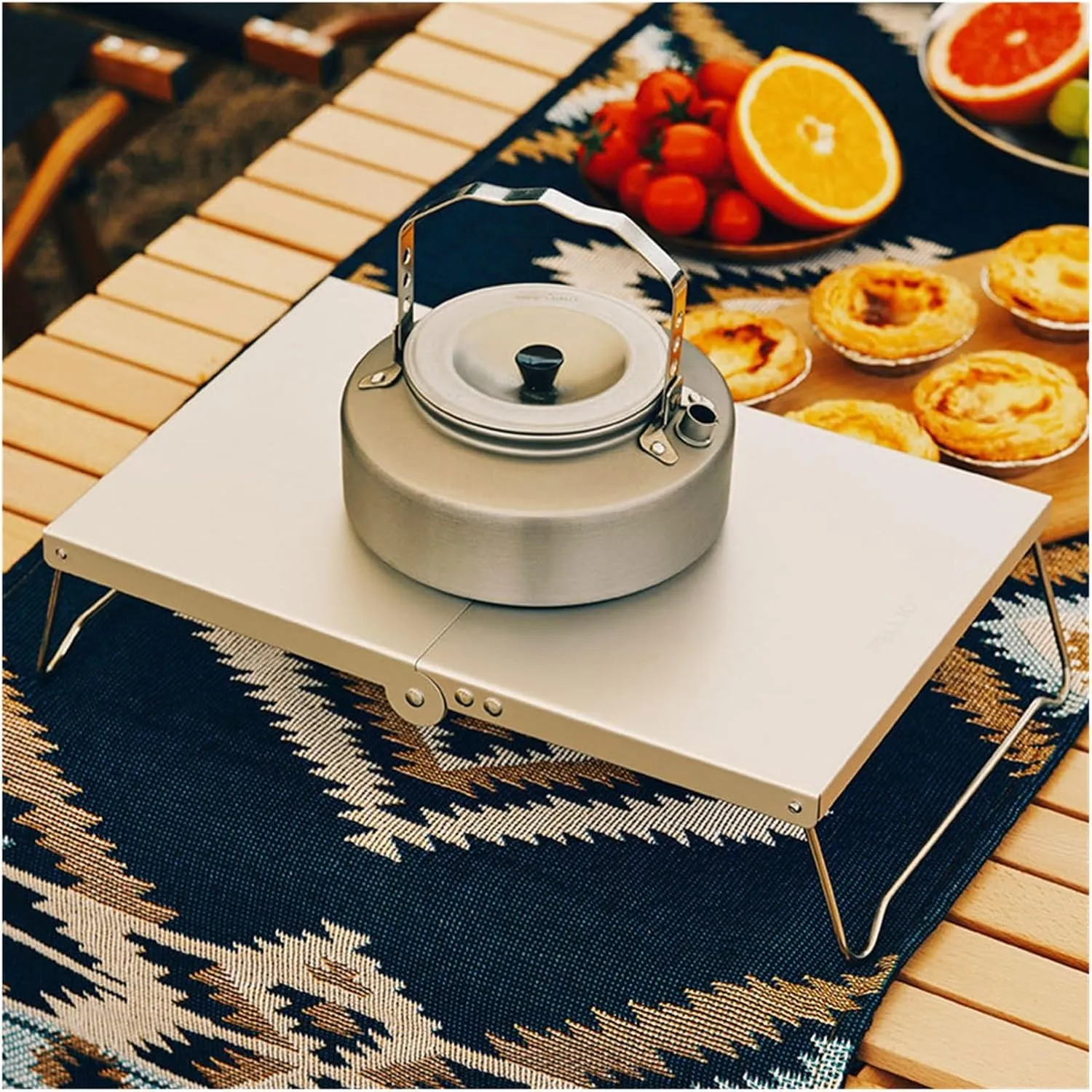 Folding Dining Table Aluminium Hiking Climbing Fishing Picnic Table pliante Outdoor Folding Table Heat Shield Mini Portable Camping Supplies (Color : Black)