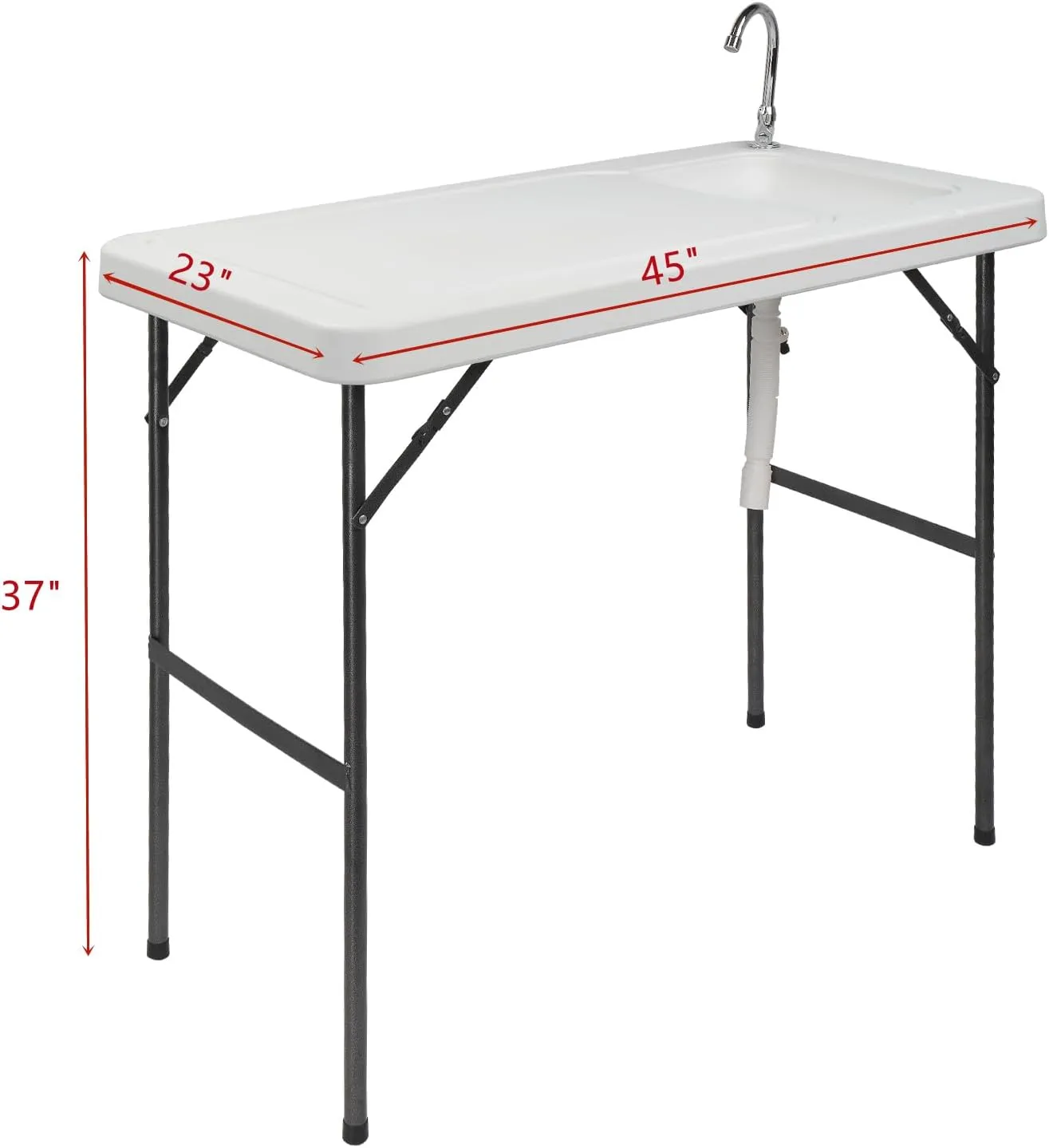 Folding Fish Cleaning Table with Sink, Outdoor Camping Table, Off White, 46" x 24" x 37"