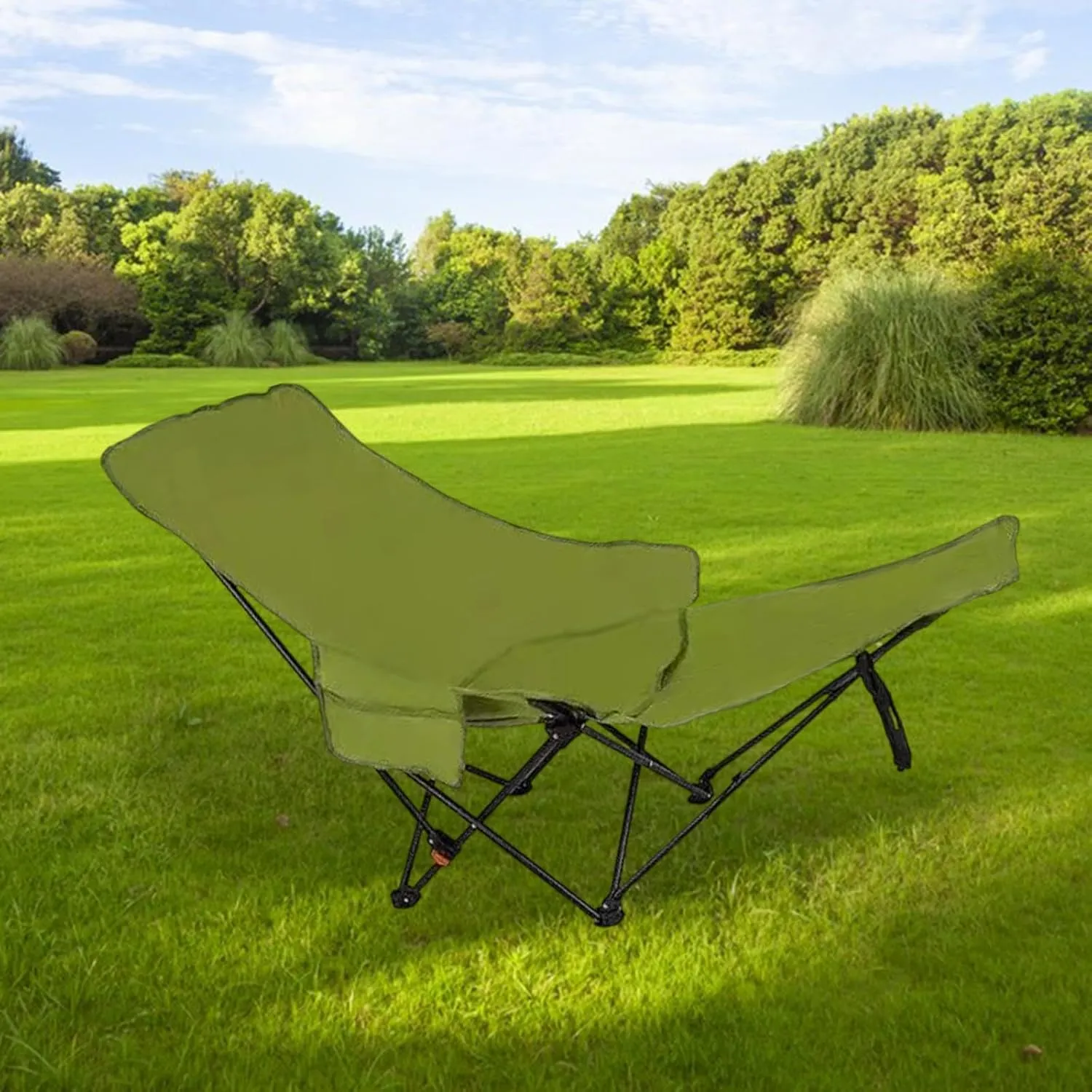 Folding Lounge Chair Recliner Heavy Duty Portable Reclining Chair Lounger for Sunbathing Outdoor Camping Backpacking Travel, Green