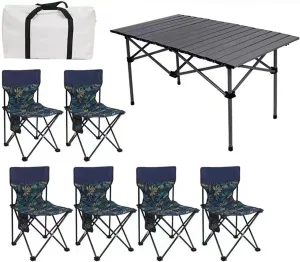 Folding Outdoor Camping Picnic Tables and Chairs, Carbon Steel Foldable Roll-up Table Top Small Table, Portable Fishing Chair Set, Easy to Assemble